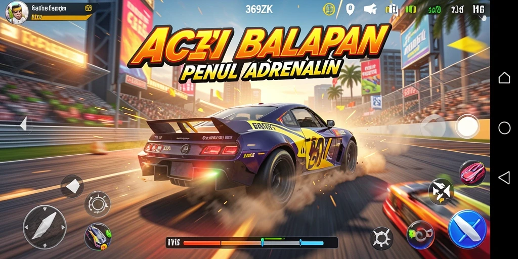 Tampilan gameplay balapan seru di 369ZK dengan mobil cepat.