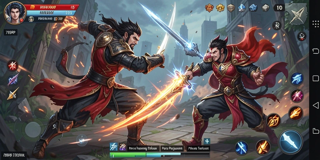Screenshot menampilkan pertarungan seru dengan karakter yang melawan.