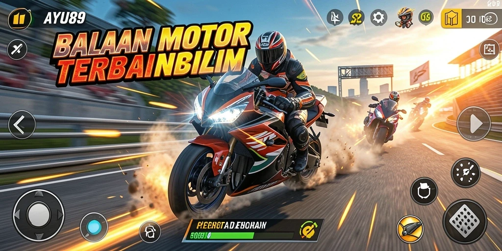 Tampilan utama AYU89 menunjukkan balapan motor yang mendebarkan.