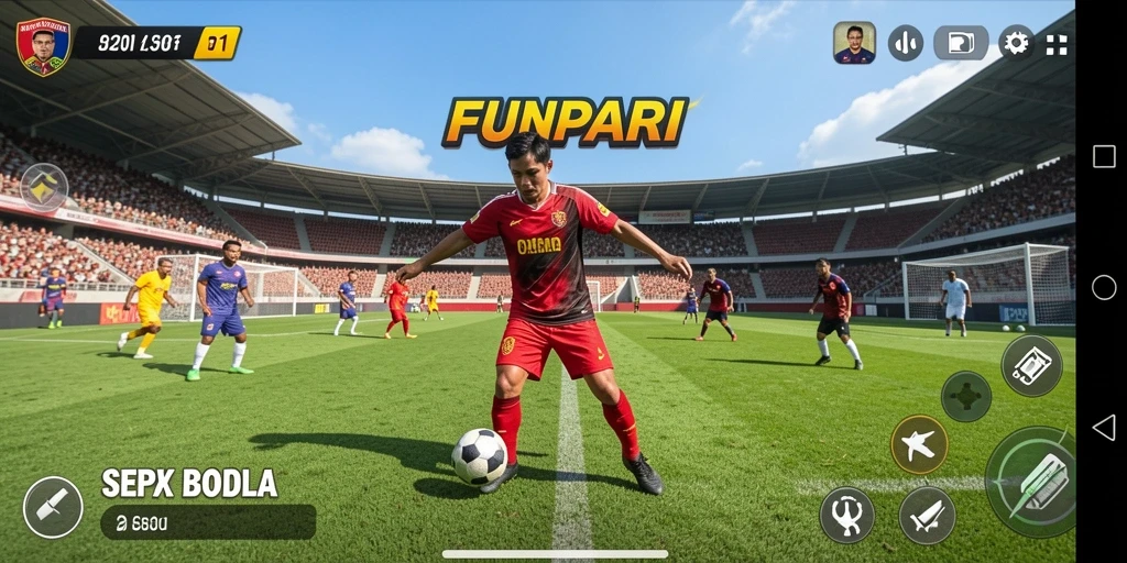 Menampilkan gameplay seru dalam permainan sepak bola FUNPARI.