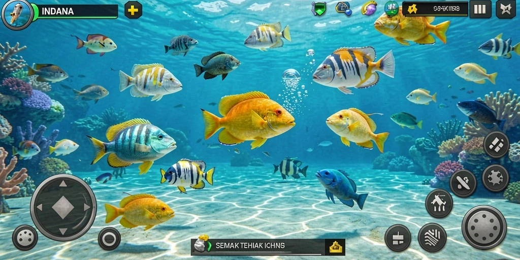 Gameplay menarik INDAAA dengan beragam ikan dan senjata.