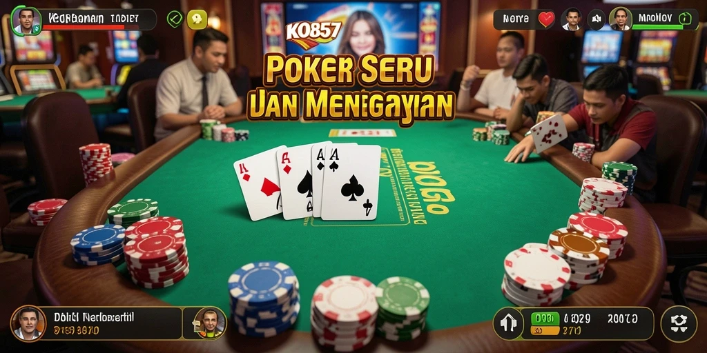 Tampilan gameplay KO857 dengan suasana poker yang mendebarkan.