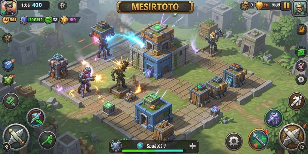 Tangkapan layar <strong>MESIRTOTO</strong> memperlihatkan aksi menara pertahanan melawan gelombang musuh.