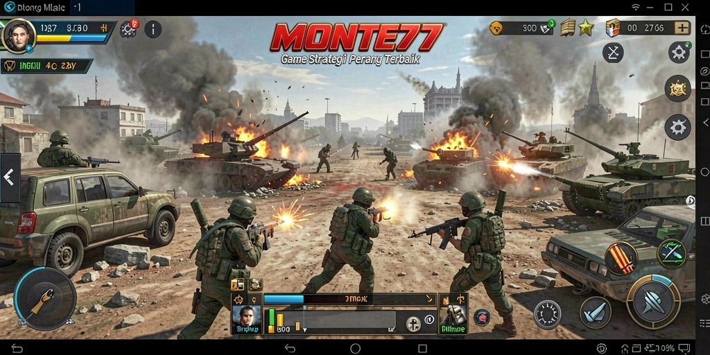 Tampilan gameplay seru dari MONTE77 yang menunjukkan aksi pertempuran strategi.