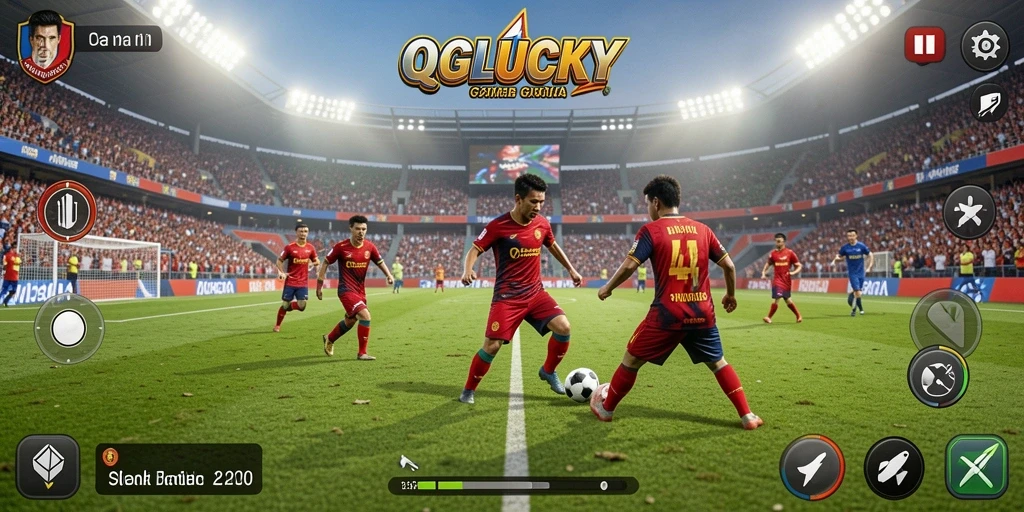 Tangkapan layar QGLUCKY menampilkan aksi kompetisi sepak bola yang seru.