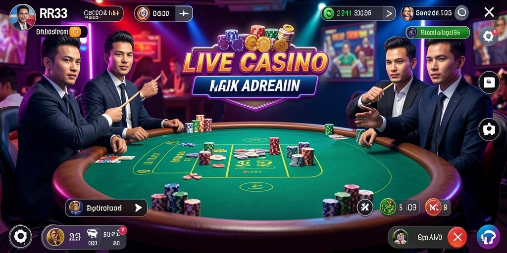 Screenshot gameplay Live Casino RR33 menampilkan dealer profesional dan suasana kasino yang nyata.