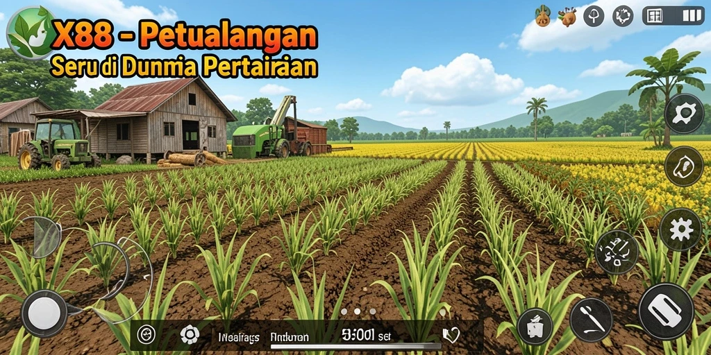 Tampilan gameplay menarik dari X88 dengan elemen pertanian yang kaya.