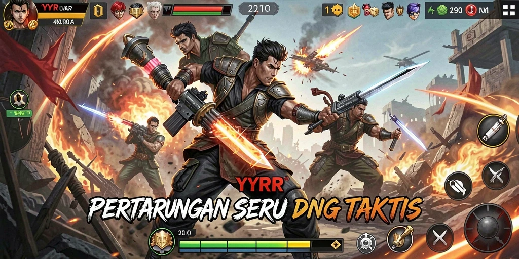 Screenshot gameplay YYRR menampilkan aksi pertarungan yang mendebarkan.